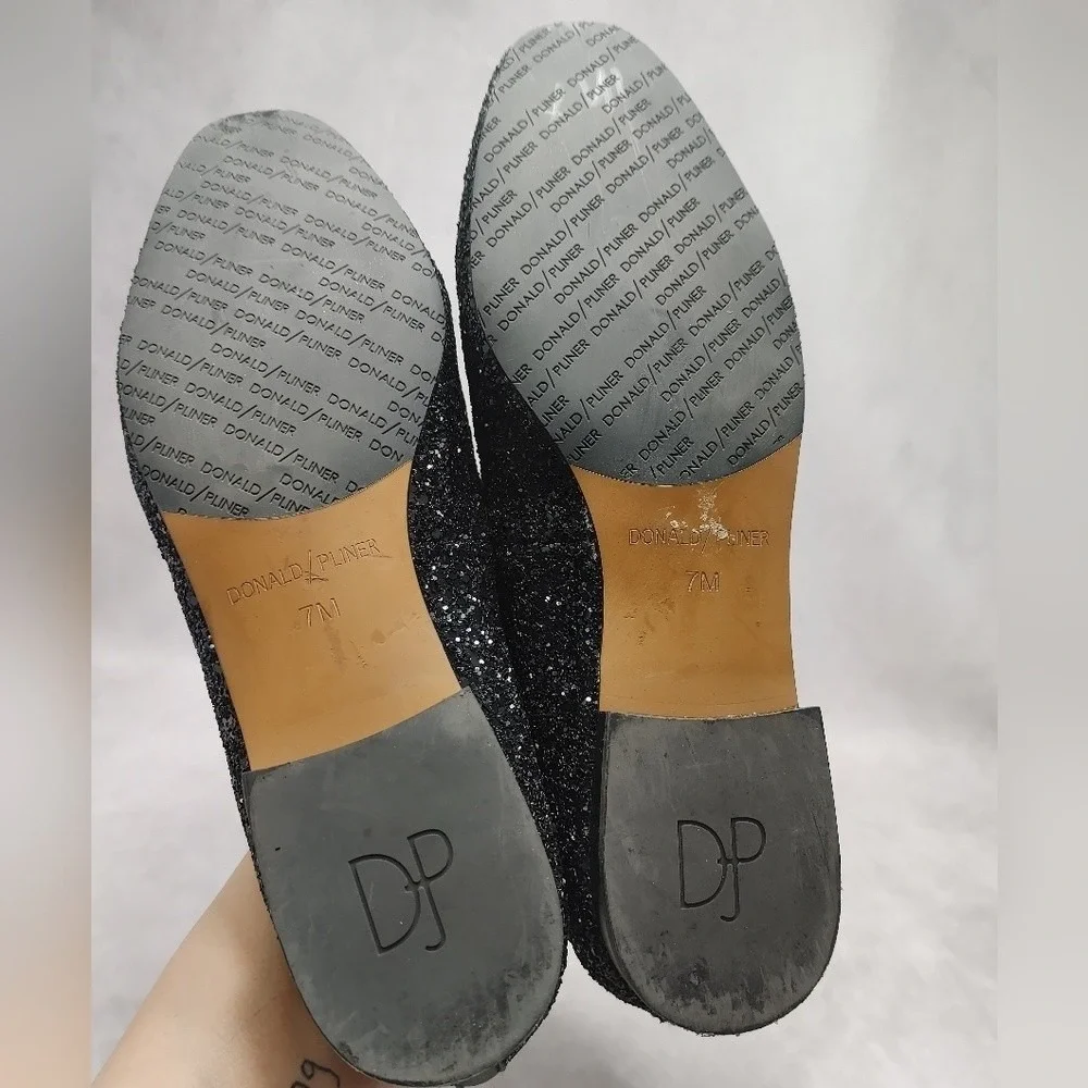 DONALD J PLINER Lyle Loafer‎ Glitter Smoking Slippers Flats Black Leather 7